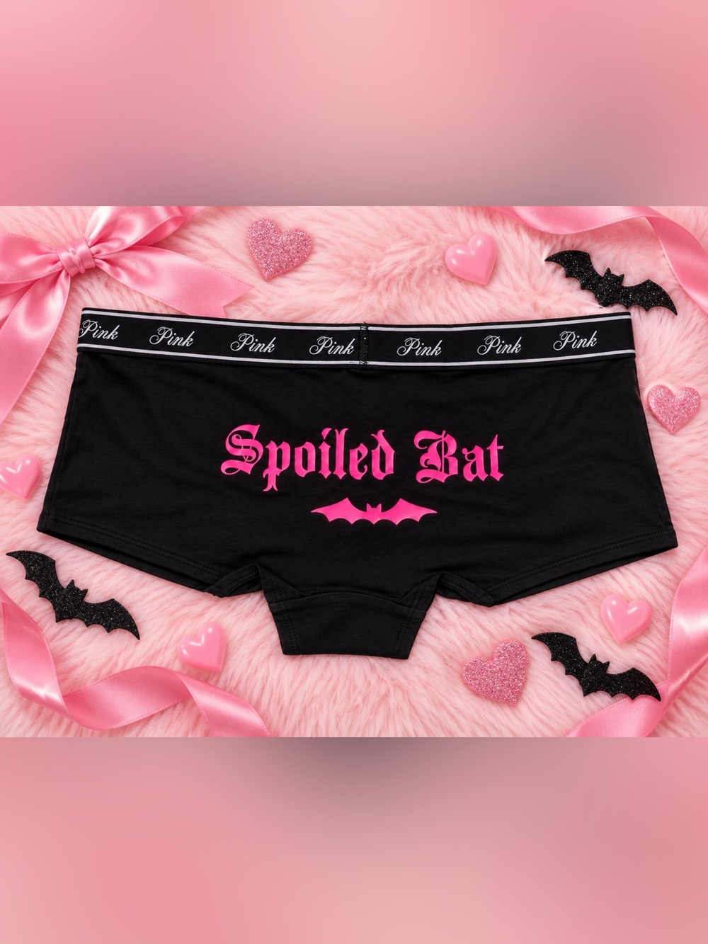 Victoria’s Secret PINK Spoiled Bat Halloween Boyshort Panties Size Large